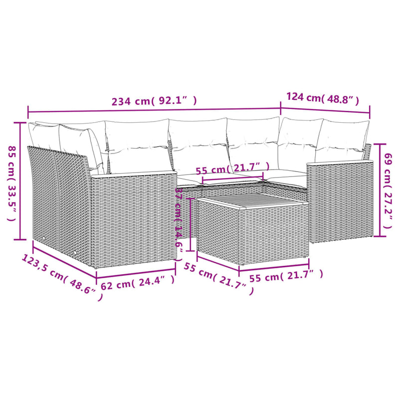 vidaXL 7 Piece Garden Sofa Set with Cushions Grey Poly Rattan