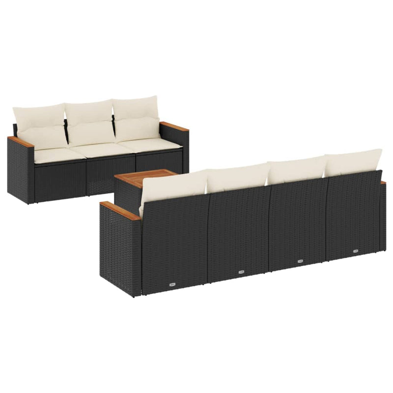 vidaXL 8 Piece Garden Sofa Set with Cushions Black Poly Rattan