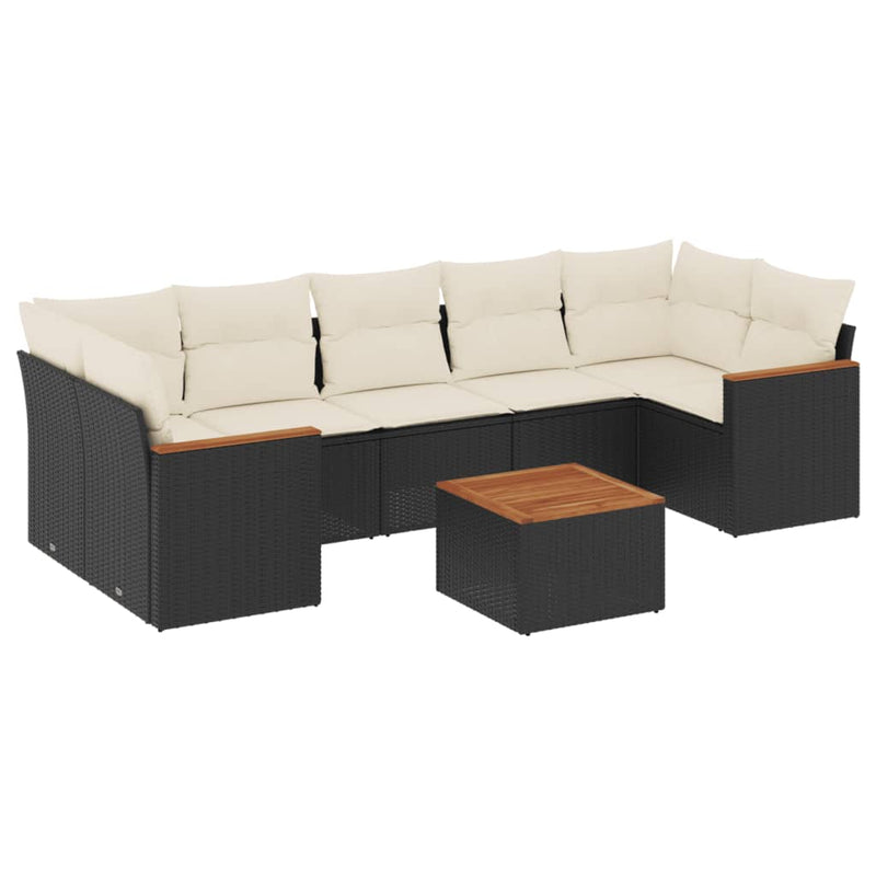 vidaXL 8 Piece Garden Sofa Set with Cushions Black Poly Rattan