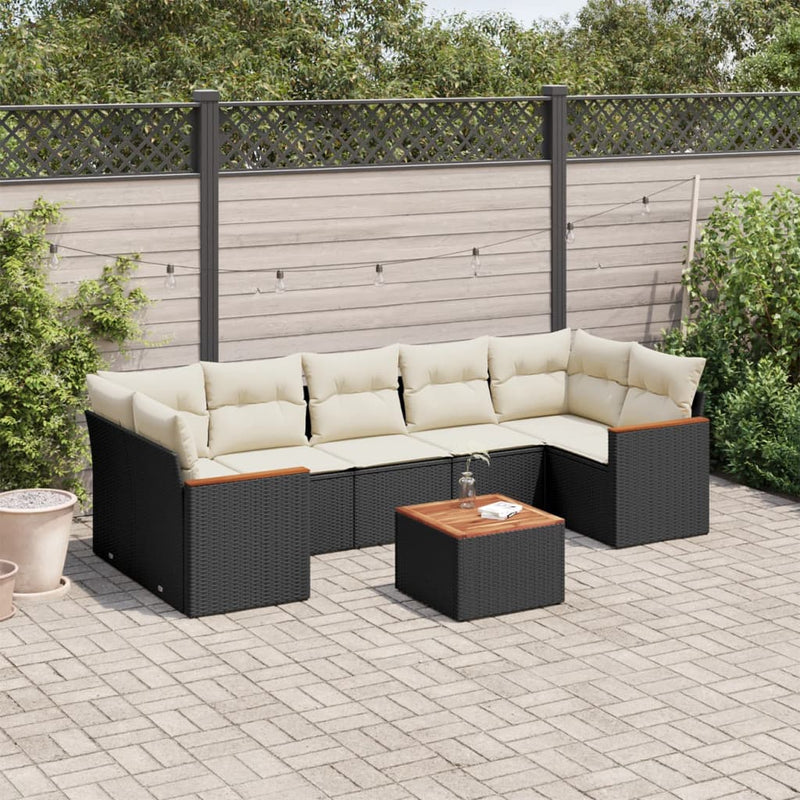 vidaXL 8 Piece Garden Sofa Set with Cushions Black Poly Rattan