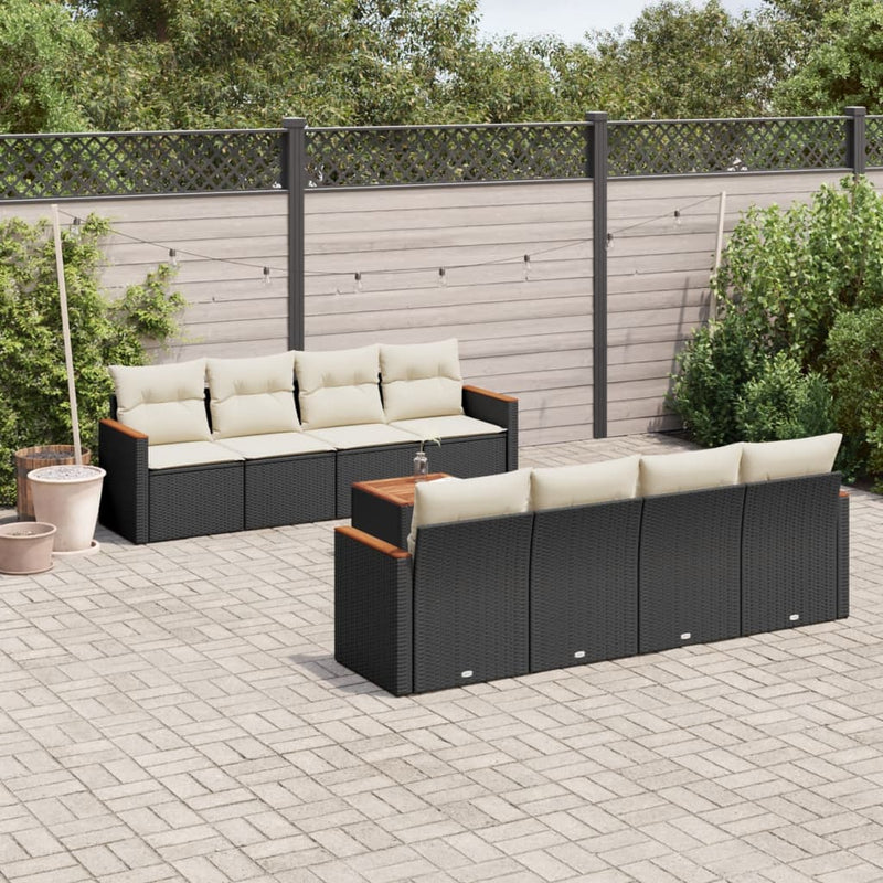 vidaXL 9 Piece Garden Sofa Set with Cushions Black Poly Rattan