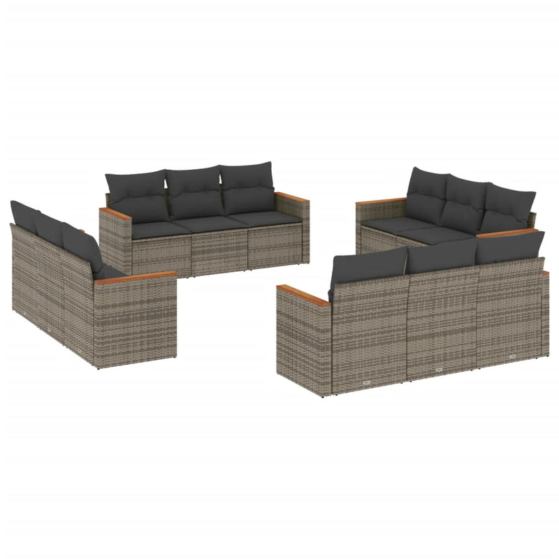 vidaXL 12 Piece Garden Sofa Set with Cushions Grey Poly Rattan