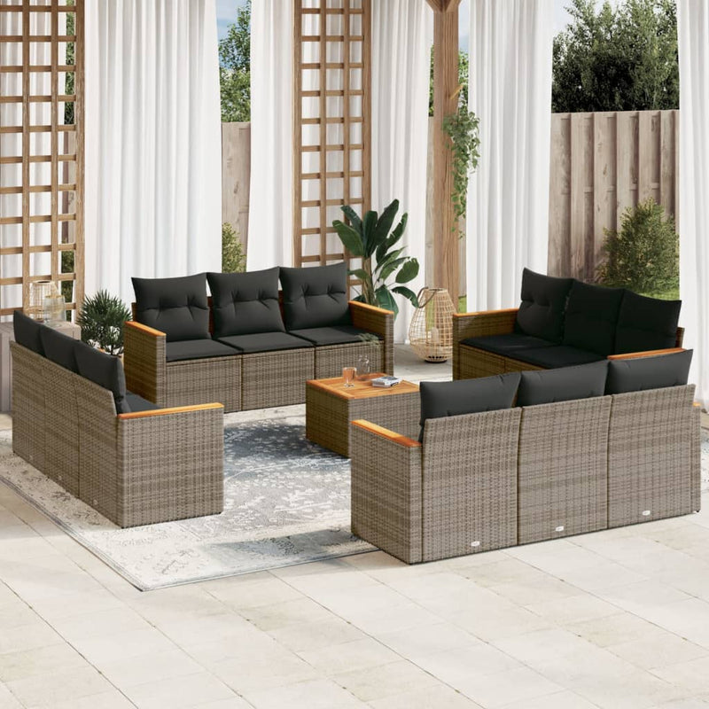 vidaXL 13 Piece Garden Sofa Set with Cushions Grey Poly Rattan