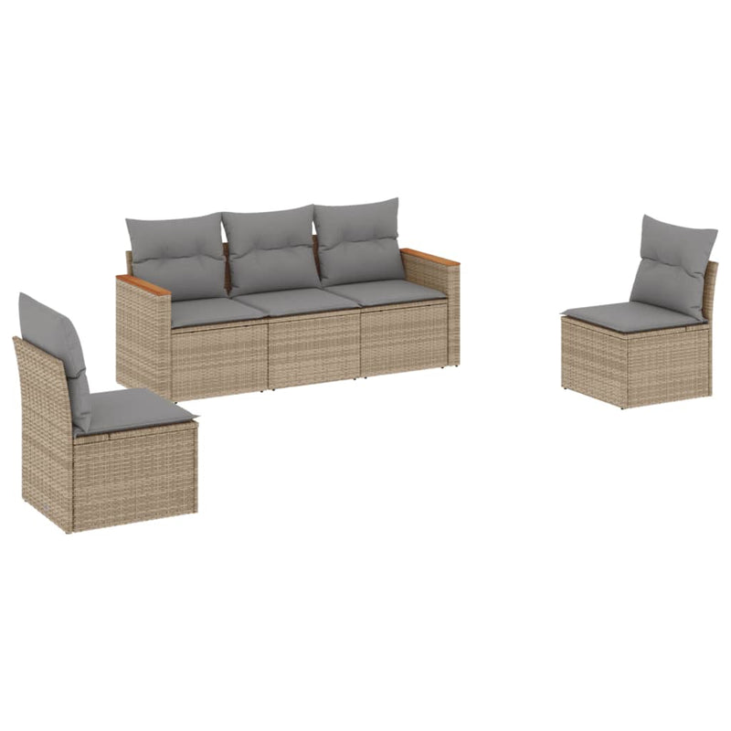 vidaXL 5 Piece Garden Sofa Set with Cushions Beige Poly Rattan
