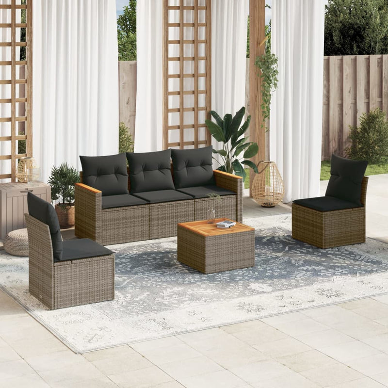 vidaXL 6 Piece Garden Sofa Set with Cushions Grey Poly Rattan