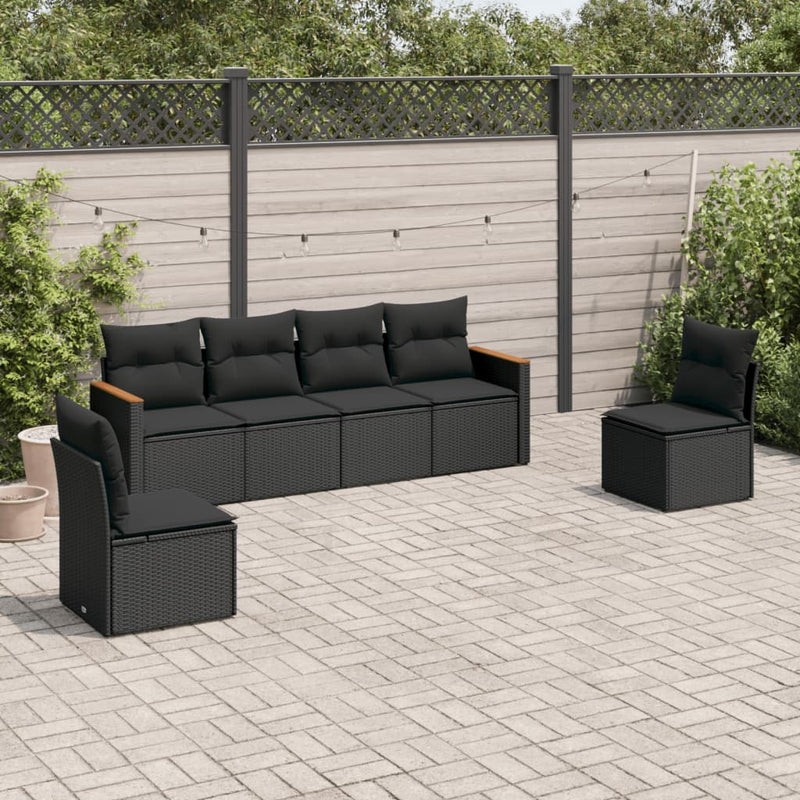 vidaXL 6 Piece Garden Sofa Set with Cushions Black Poly Rattan