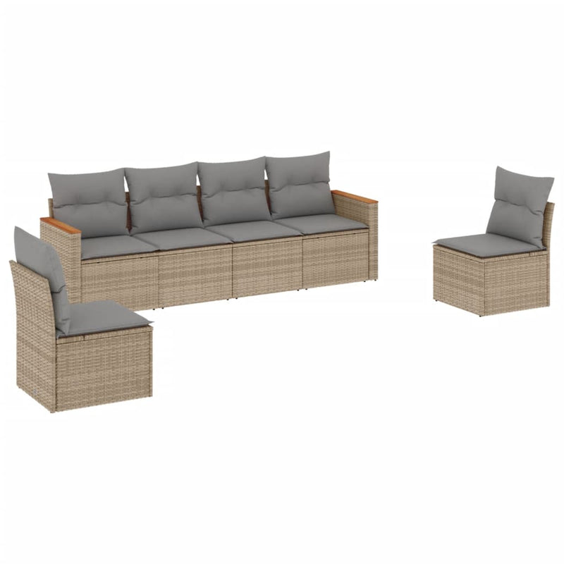vidaXL 6 Piece Garden Sofa Set with Cushions Beige Poly Rattan