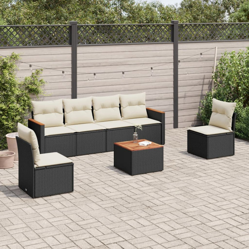 vidaXL 7 Piece Garden Sofa Set with Cushions Black Poly Rattan