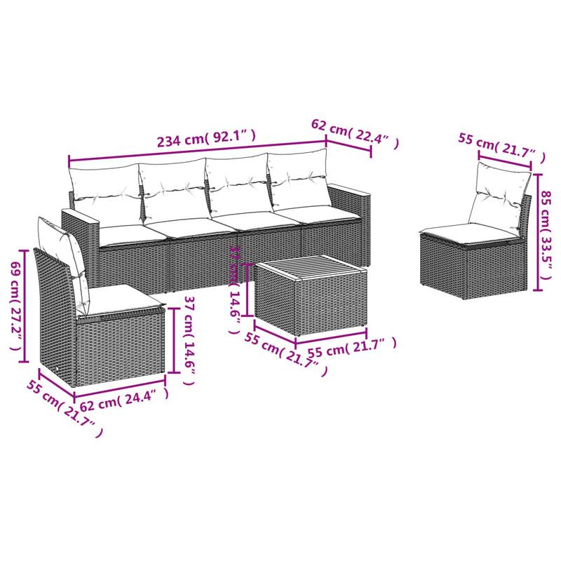 vidaXL 7 Piece Garden Sofa Set with Cushions Grey Poly Rattan