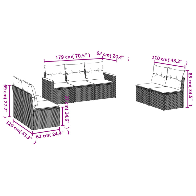 vidaXL 7 Piece Garden Sofa Set with Cushions Beige Poly Rattan