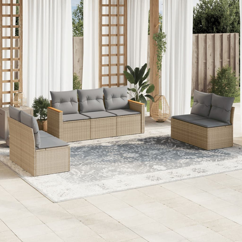 vidaXL 7 Piece Garden Sofa Set with Cushions Beige Poly Rattan