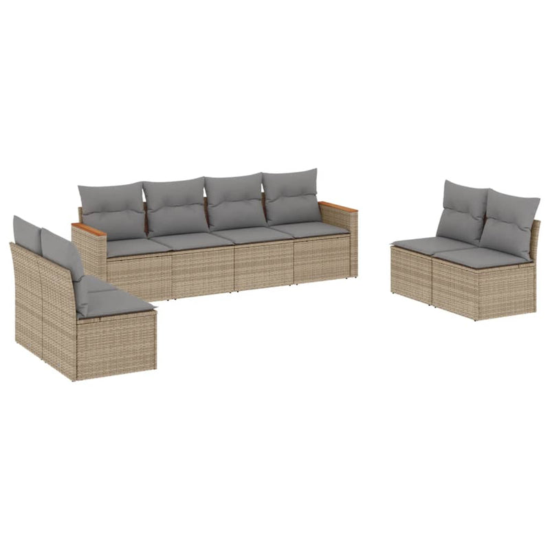 vidaXL 8 Piece Garden Sofa Set with Cushions Beige Poly Rattan