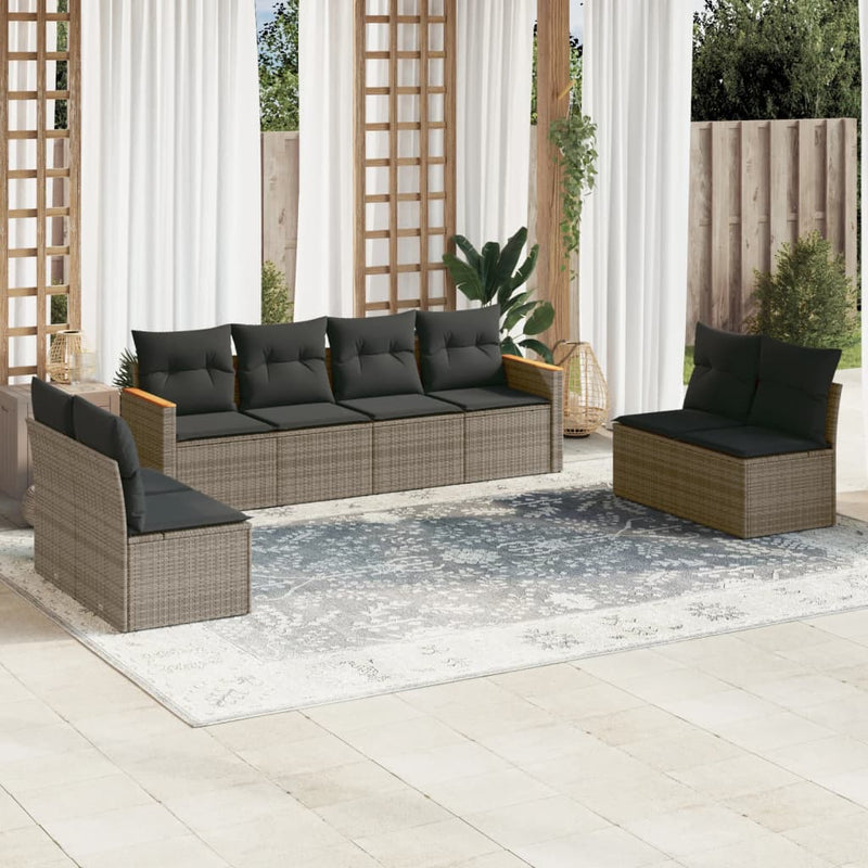 vidaXL 8 Piece Garden Sofa Set with Cushions Grey Poly Rattan