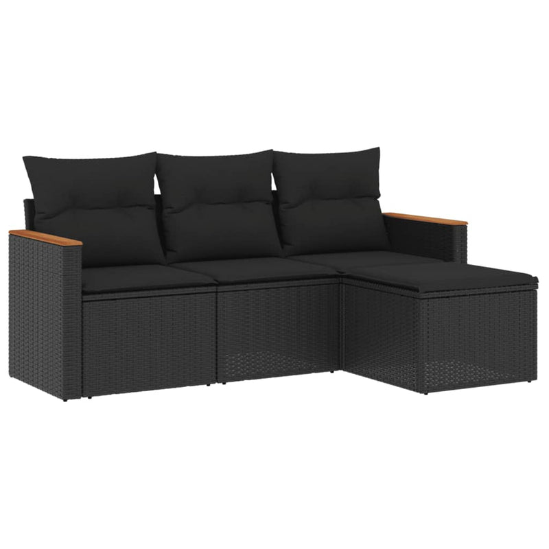 4 Piece Garden Sofa Set with Cushions Black Poly Rattan