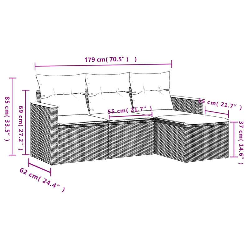 vidaXL 4 Piece Garden Sofa Set with Cushions Black Poly Rattan