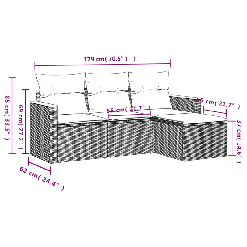 vidaXL 4 Piece Garden Sofa Set with Cushions Grey Poly Rattan