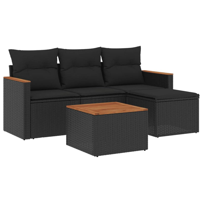 vidaXL 5 Piece Garden Sofa Set with Cushions Black Poly Rattan
