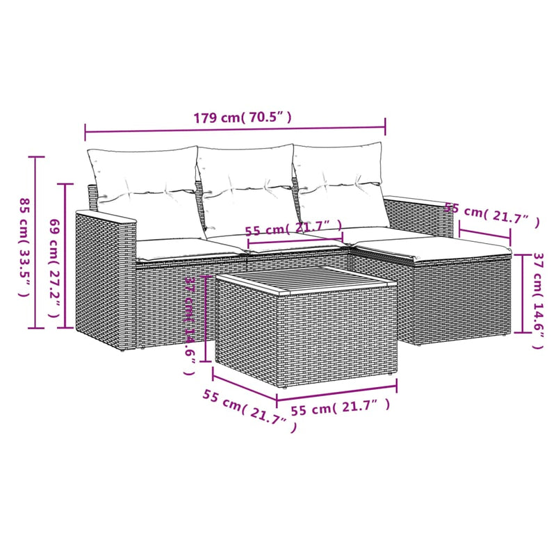 vidaXL 5 Piece Garden Sofa Set with Cushions Black Poly Rattan