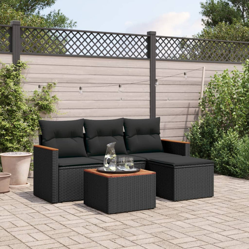 vidaXL 5 Piece Garden Sofa Set with Cushions Black Poly Rattan