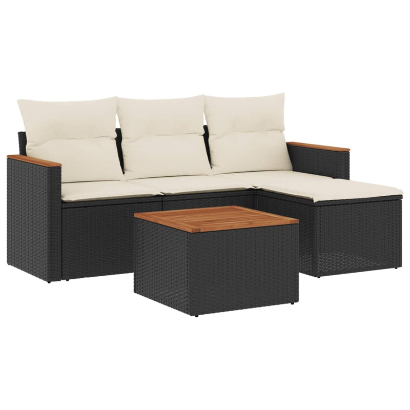 vidaXL 5 Piece Garden Sofa Set with Cushions Black Poly Rattan