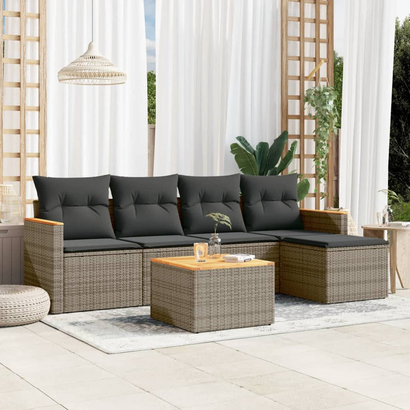 vidaXL 6 Piece Garden Sofa Set with Cushions Grey Poly Rattan
