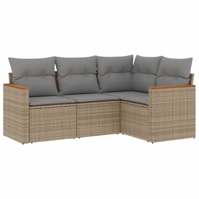 vidaXL 4 Piece Garden Sofa Set with Cushions Beige Poly Rattan