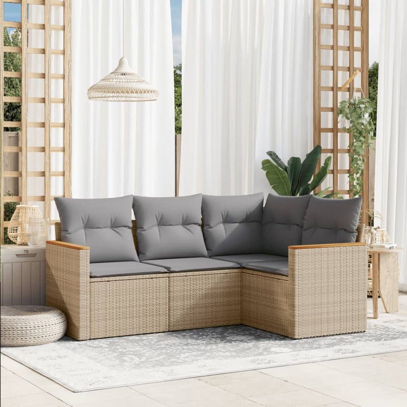 vidaXL 4 Piece Garden Sofa Set with Cushions Beige Poly Rattan