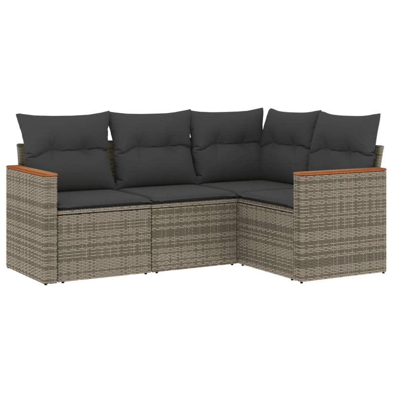 vidaXL 4 Piece Garden Sofa Set with Cushions Grey Poly Rattan