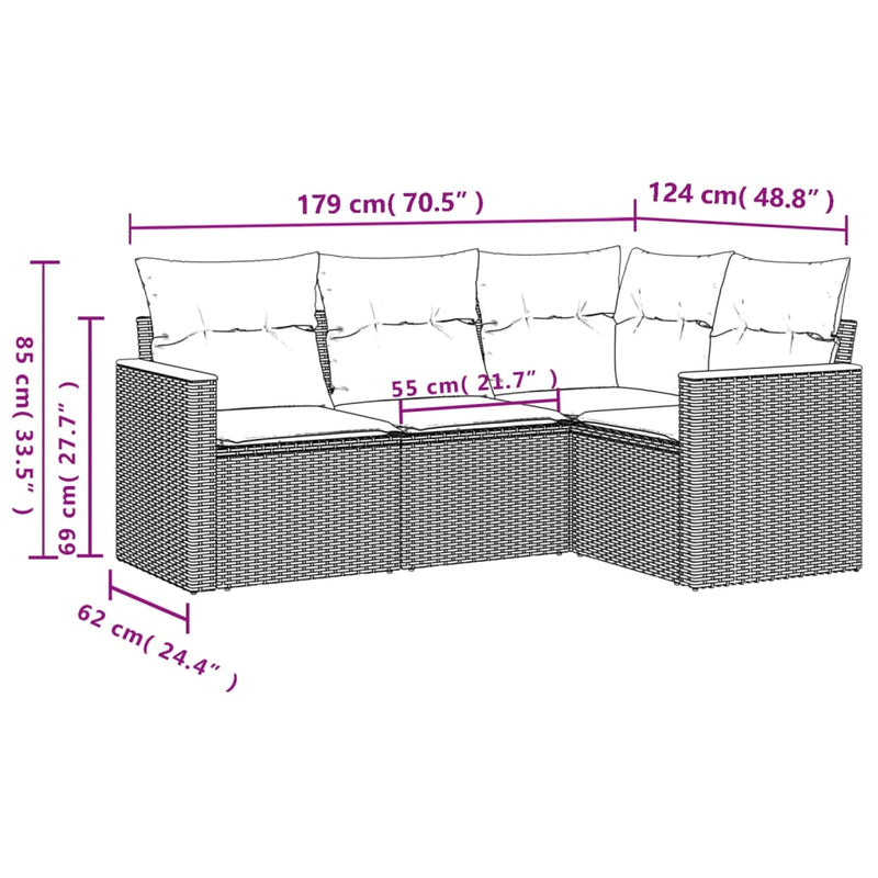 vidaXL 4 Piece Garden Sofa Set with Cushions Grey Poly Rattan