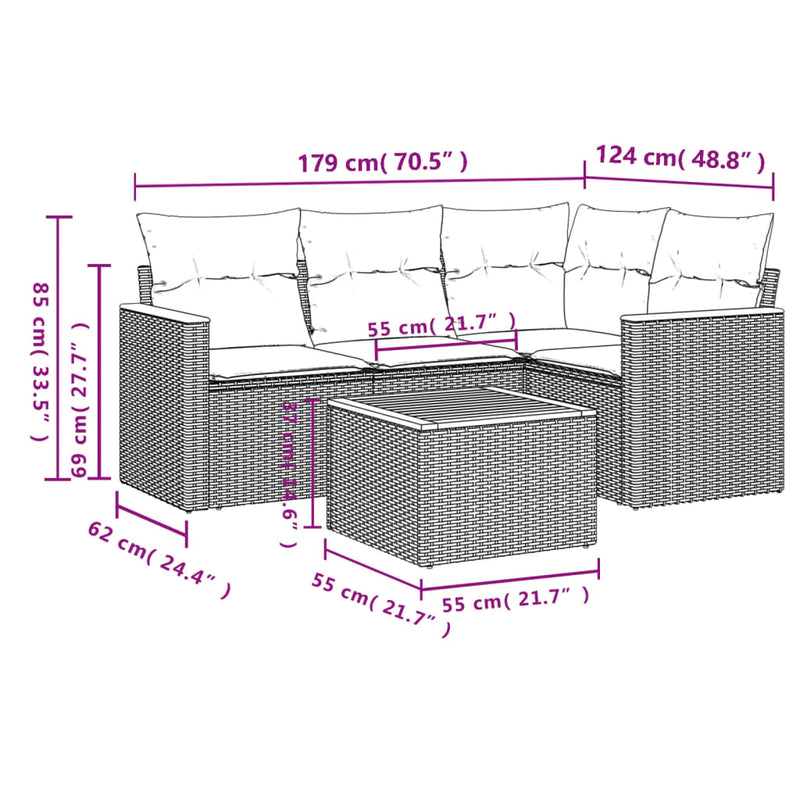 vidaXL 5 Piece Garden Sofa Set with Cushions Black Poly Rattan