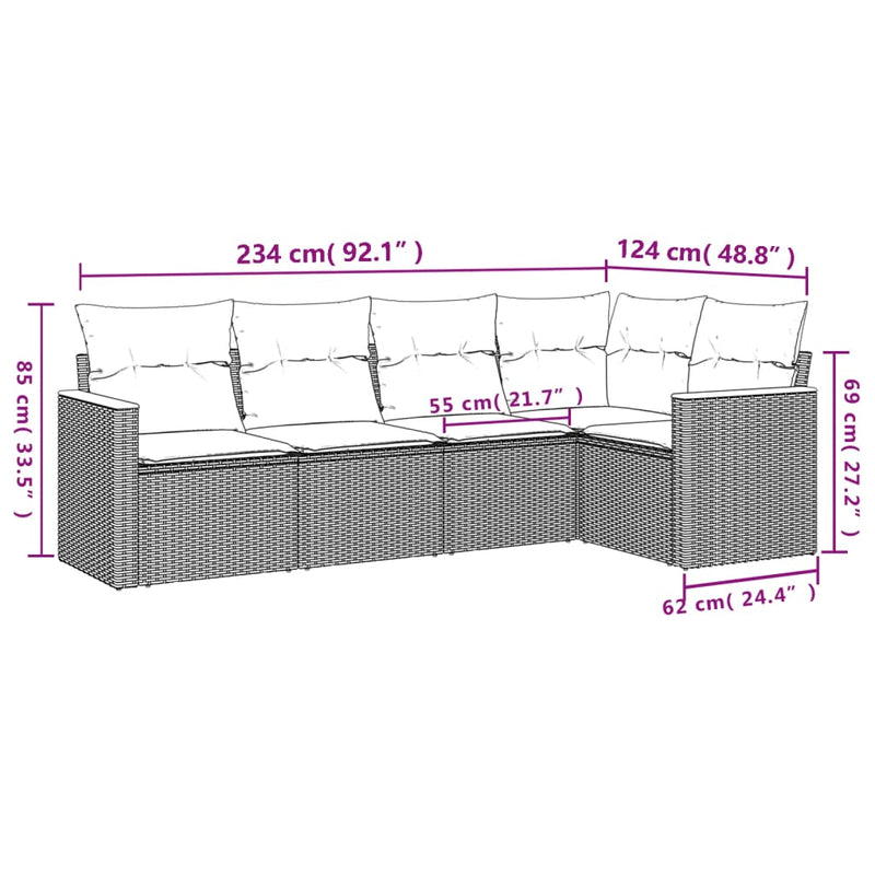 vidaXL 5 Piece Garden Sofa Set with Cushions Grey Poly Rattan