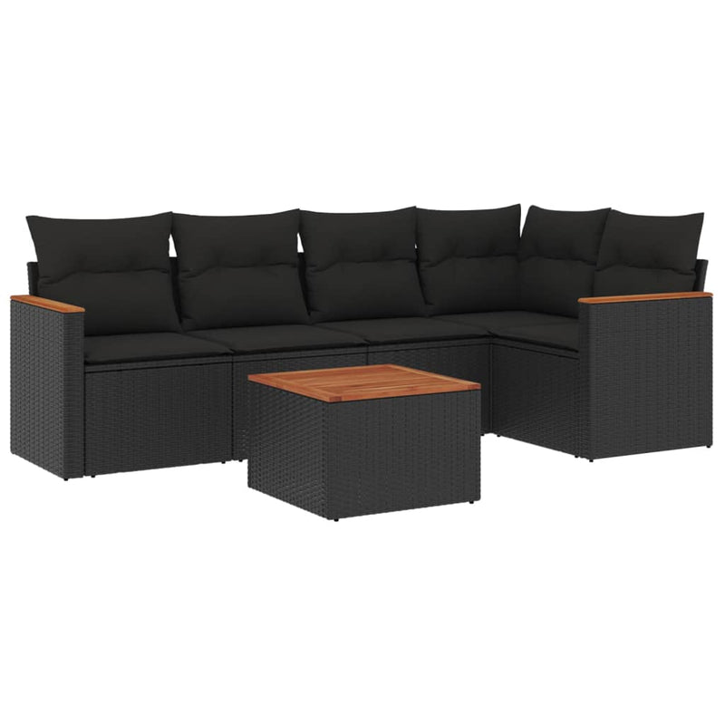 vidaXL 6 Piece Garden Sofa Set with Cushions Black Poly Rattan