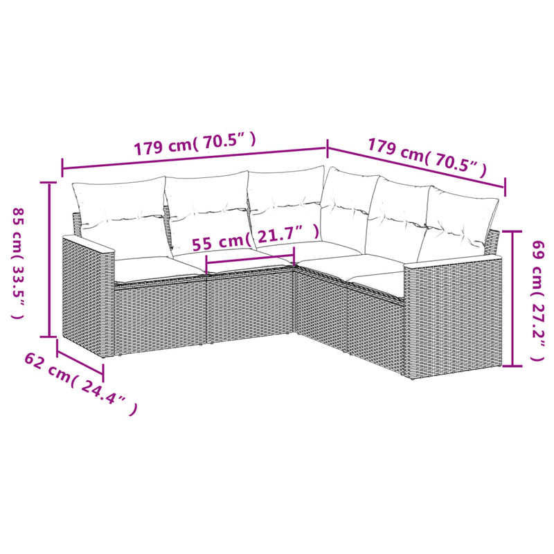 vidaXL 5 Piece Garden Sofa Set with Cushions Black Poly Rattan