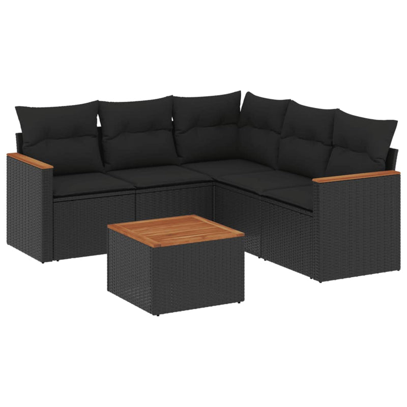 6 Piece Garden Sofa Set with Cushions Black Poly Rattan