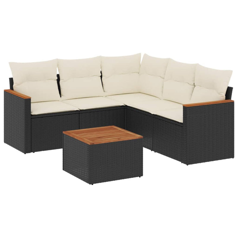 vidaXL 6 Piece Garden Sofa Set with Cushions Black Poly Rattan