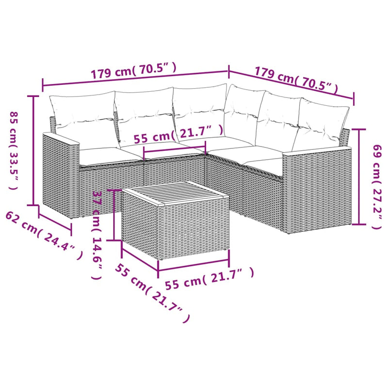 vidaXL 6 Piece Garden Sofa Set with Cushions Black Poly Rattan