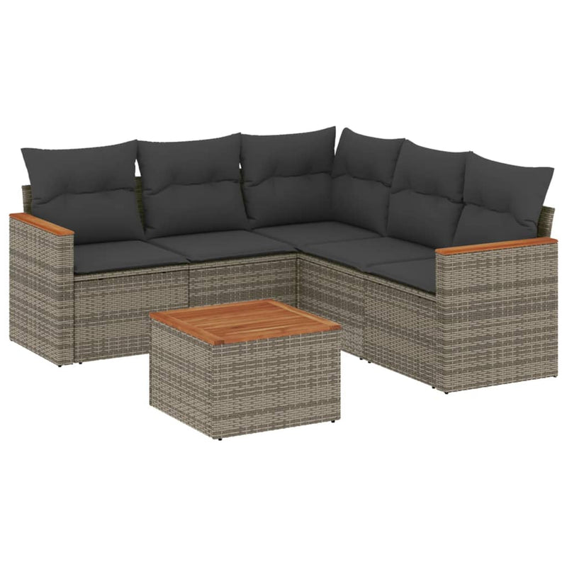 vidaXL 6 Piece Garden Sofa Set with Cushions Grey Poly Rattan
