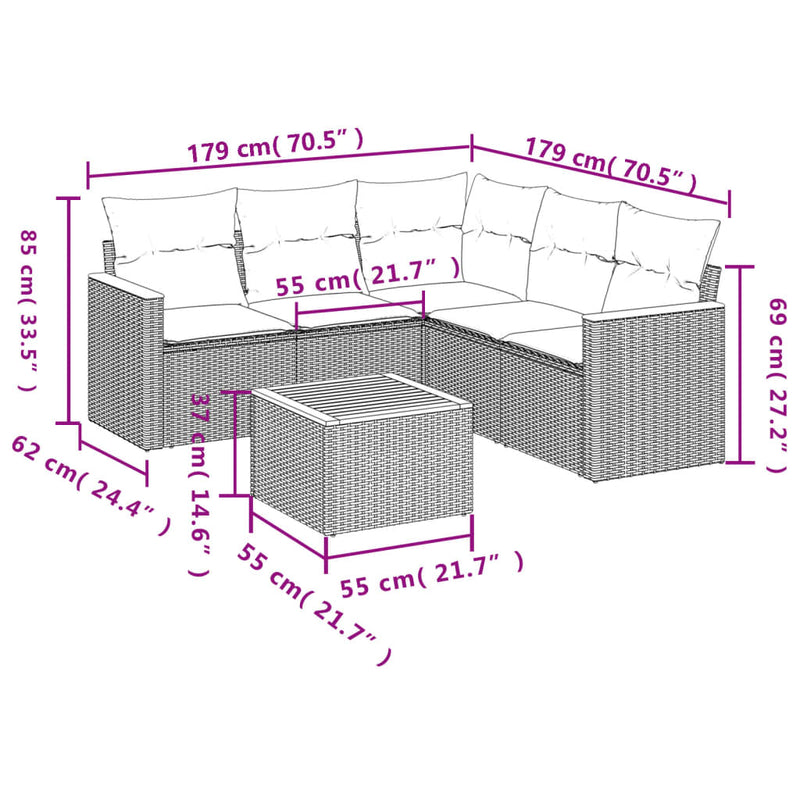 vidaXL 6 Piece Garden Sofa Set with Cushions Grey Poly Rattan