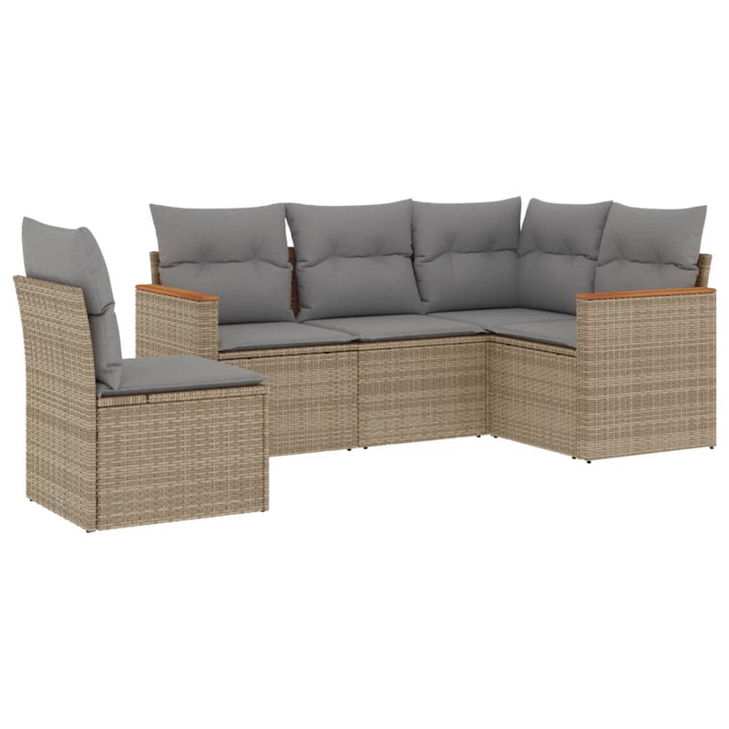 vidaXL 5 Piece Garden Sofa Set with Cushions Beige Poly Rattan