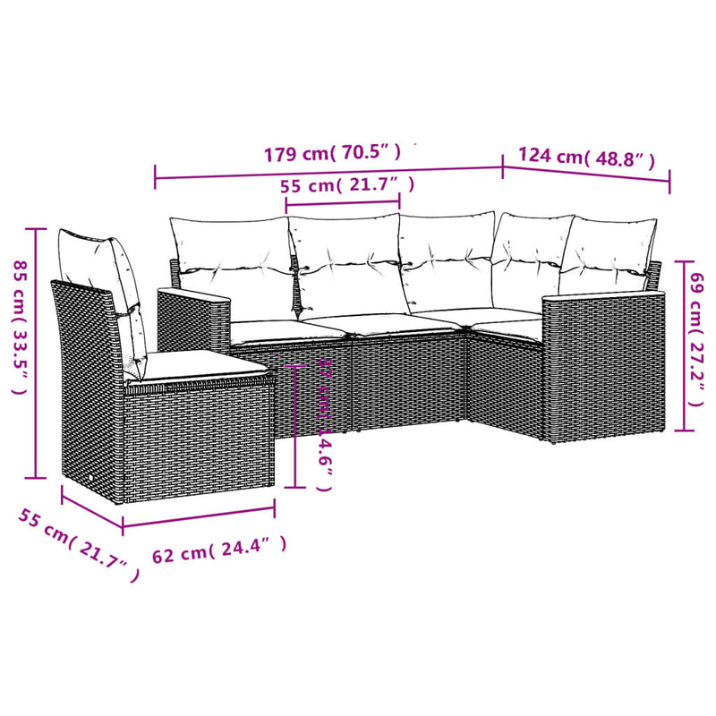 vidaXL 5 Piece Garden Sofa Set with Cushions Grey Poly Rattan