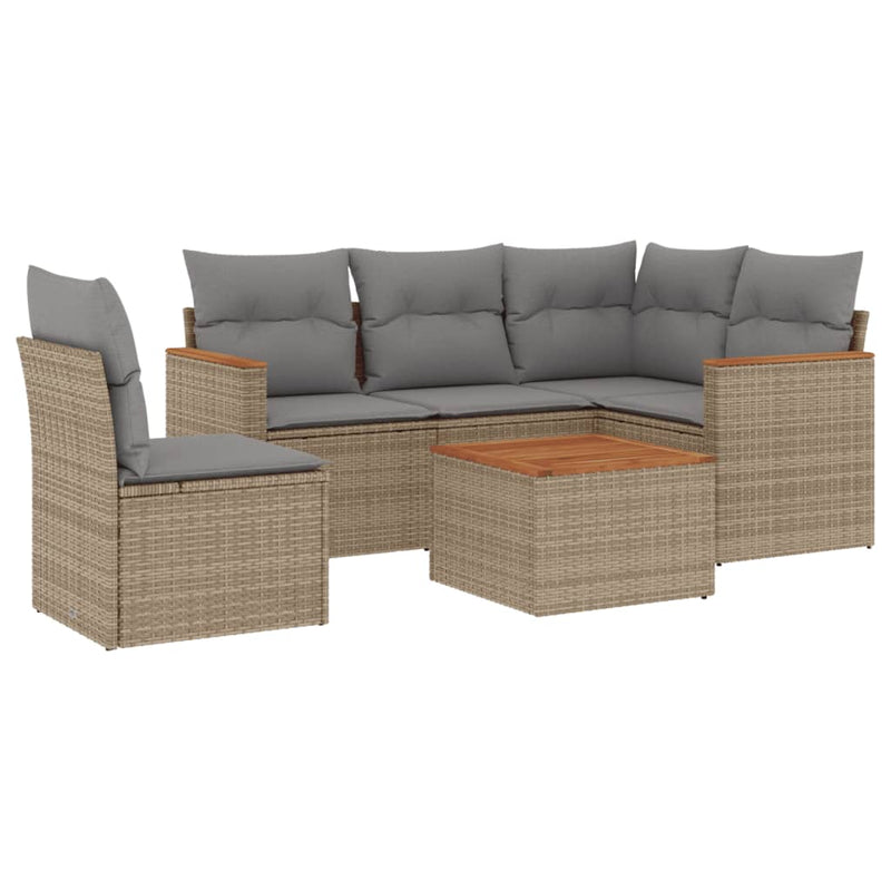 vidaXL 6 Piece Garden Sofa Set with Cushions Beige Poly Rattan