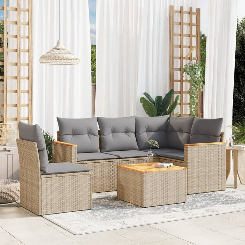 vidaXL 6 Piece Garden Sofa Set with Cushions Beige Poly Rattan