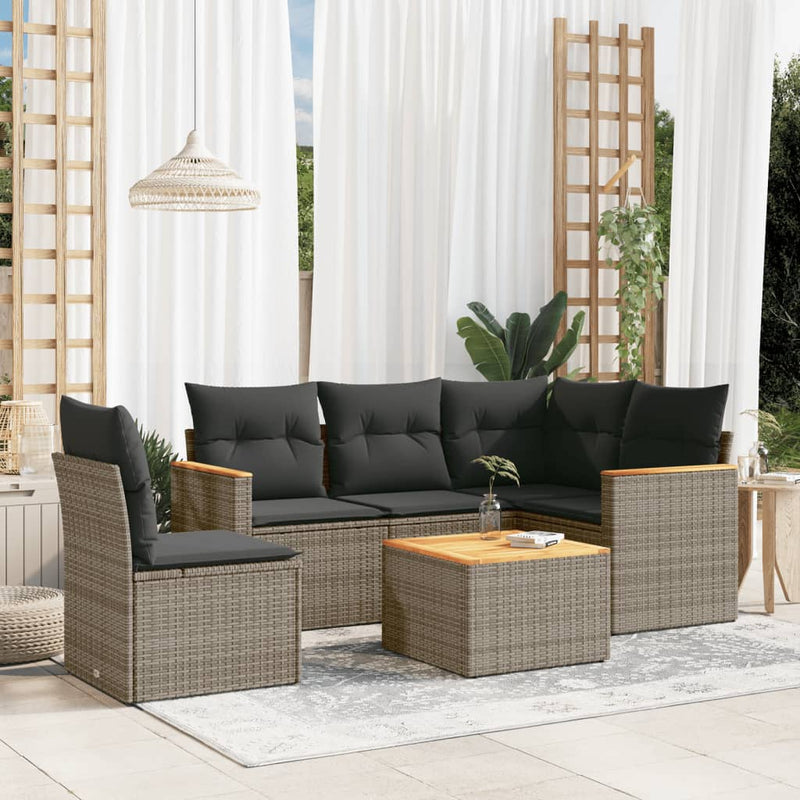 vidaXL 6 Piece Garden Sofa Set with Cushions Grey Poly Rattan