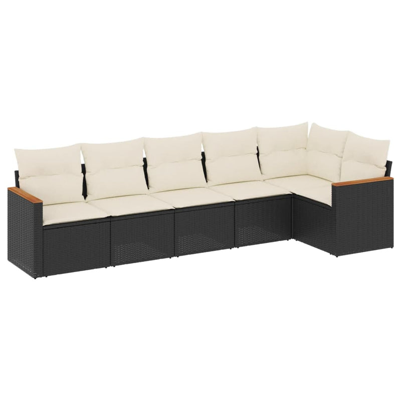 vidaXL 6 Piece Garden Sofa Set with Cushions Black Poly Rattan