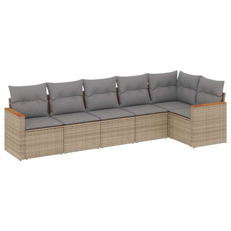 vidaXL 6 Piece Garden Sofa Set with Cushions Beige Poly Rattan