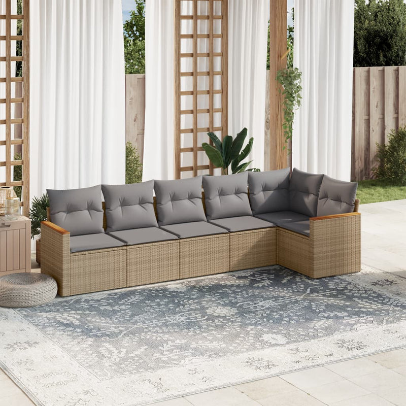 vidaXL 6 Piece Garden Sofa Set with Cushions Beige Poly Rattan