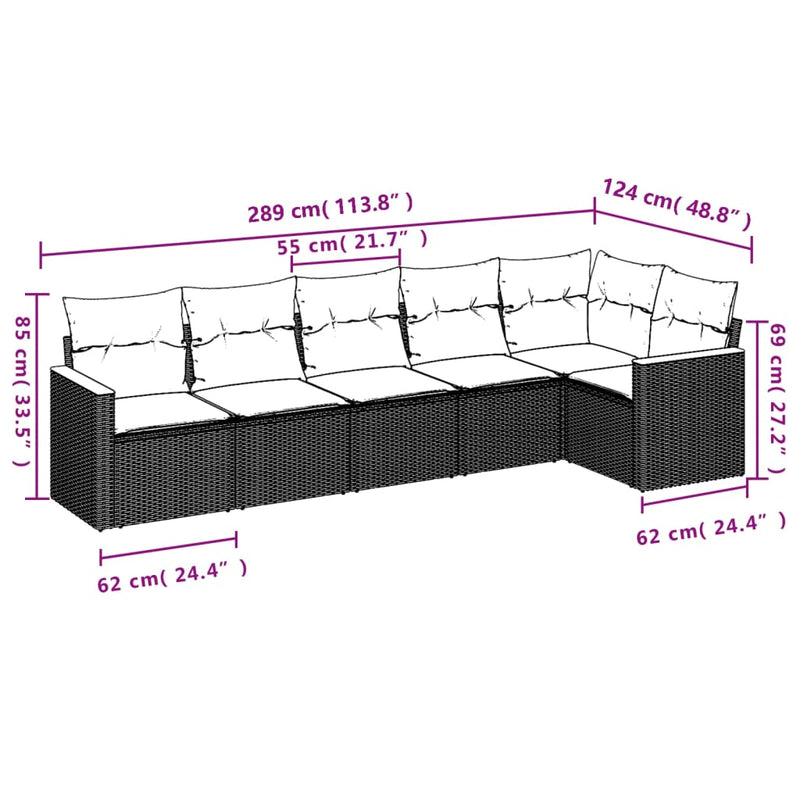 vidaXL 6 Piece Garden Sofa Set with Cushions Grey Poly Rattan