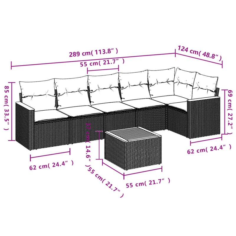 vidaXL 7 Piece Garden Sofa Set with Cushions Black Poly Rattan