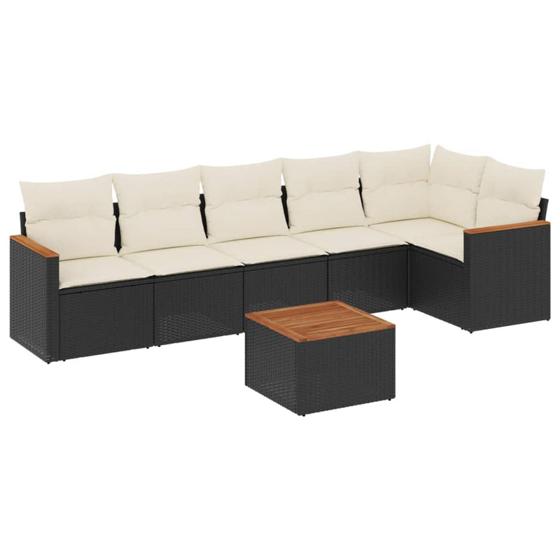 vidaXL 7 Piece Garden Sofa Set with Cushions Black Poly Rattan