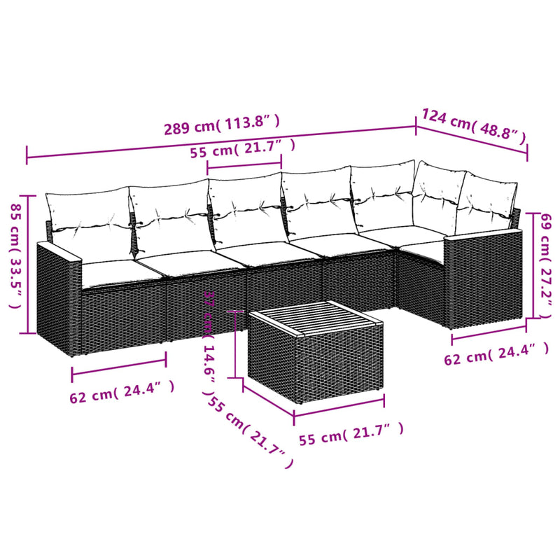 vidaXL 7 Piece Garden Sofa Set with Cushions Black Poly Rattan